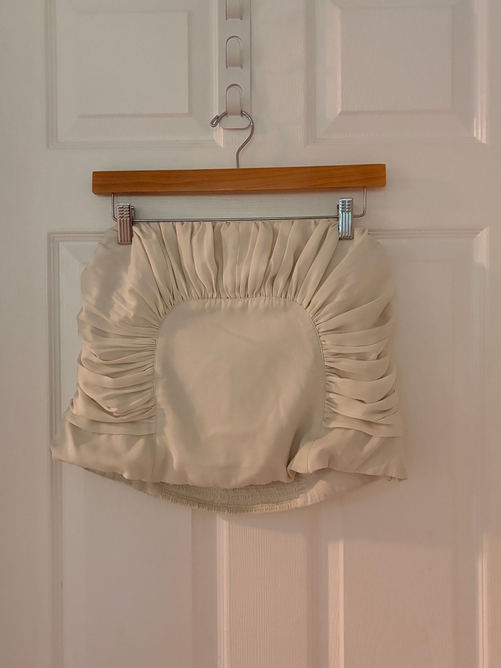 Cream Satin Ruched strapless blouse